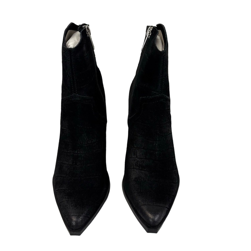 Steve Madden Womens 6.5 Cate Black Croc Ankle Boot Suede Pointed Toe - Picture 2 of 7